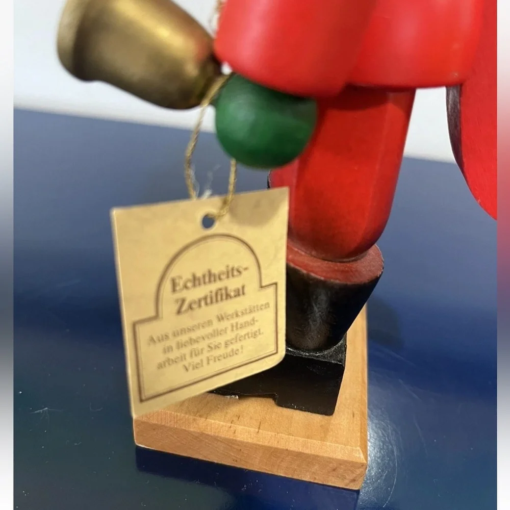 Holzkunst Christian Ulbricht Santa Nutcracker Bell Hangtag West Germany Vintage